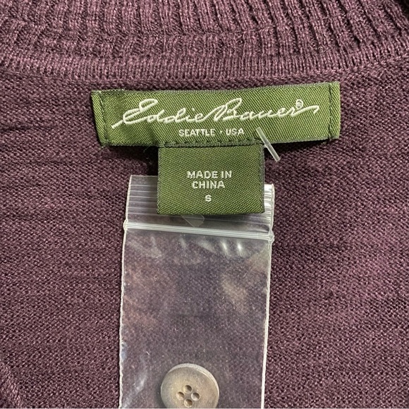NWT Eddie Bauer Purple Cotton V Neck Cardigan Sweater - Picture 4 of 5